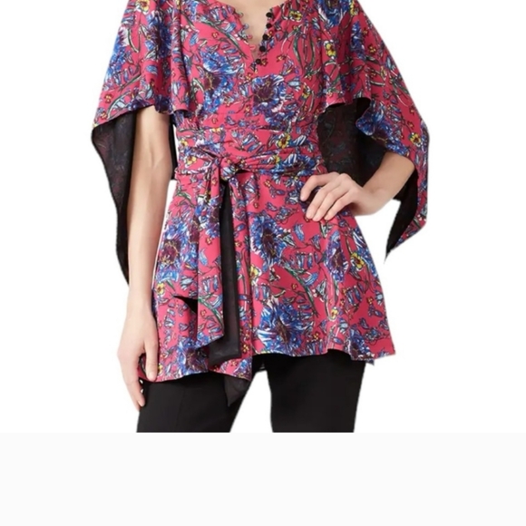 PRABAL GURUNG Collective Pink Floral Cape Waist-Tie Blouse Sz 8 Barbiecore Fairy - Picture 2 of 14